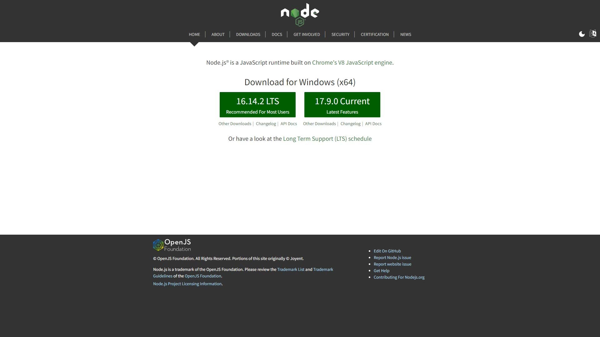 Nodejs 홈페이지